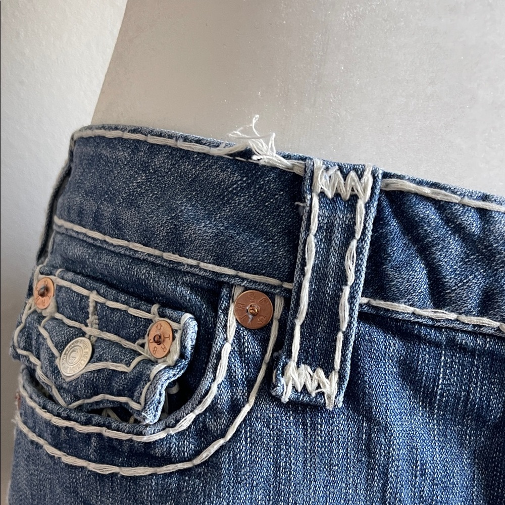 True Religion Blue Frayed Denim Shorts - Picture 4 of 4